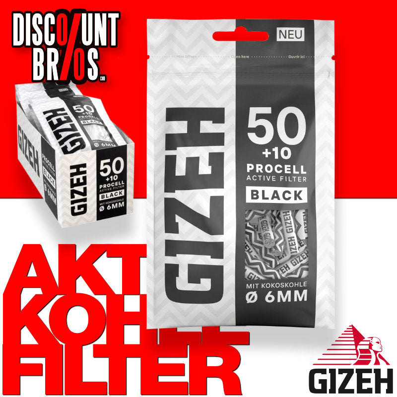 600 Stk. GIZEH BLACK Active Filter ProCell Aktivkohlefilter Filter Zigarettenfilter 6mm EXTRA-SLIM Verkaufsdisplay
