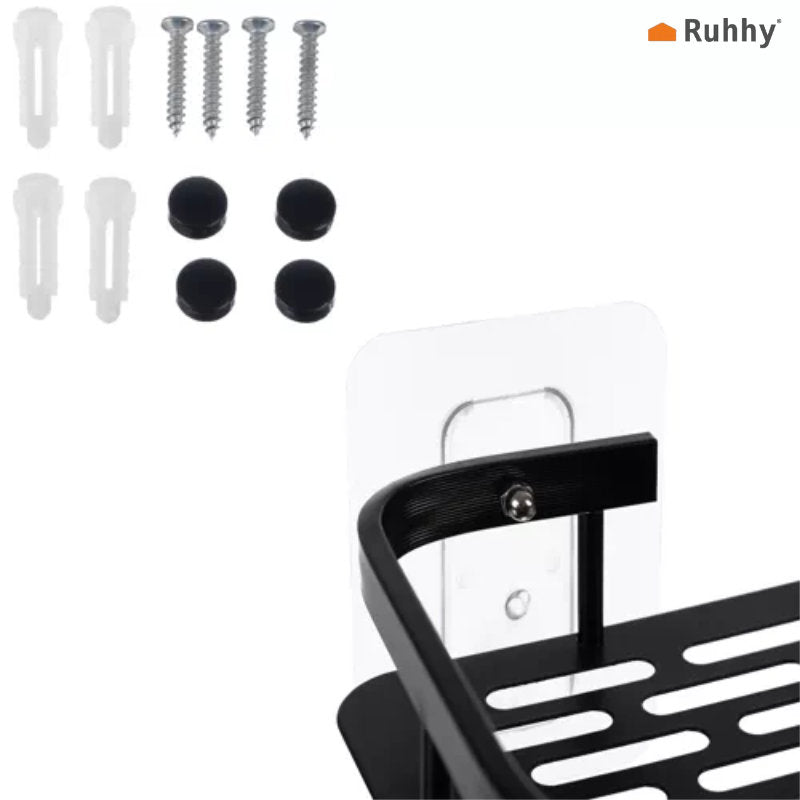 2-teiliges Aluminium-Badezimmerregal BADREGAL ohne Bohren montierbar SCHWARZ