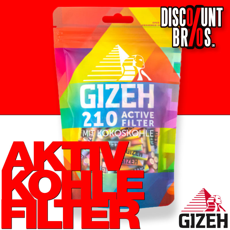 210 Stk. GIZEH RAINBOW Active Zigarettenfilter Filter Aktivkohlefilter mit Kokoskohle 6mm EXTRA-SLIM