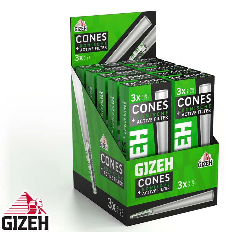 3 Stk. GIZEH Cones Black Papers mit konischen Active Filtern Zigarettenfilter Aktivkohlefilter mit Kokoskohle