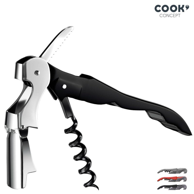 3-in-1 KORKENZIEHER und Flaschenöffner Kellnermesser Edelstahl ROT SCHWARZ oder GRAU