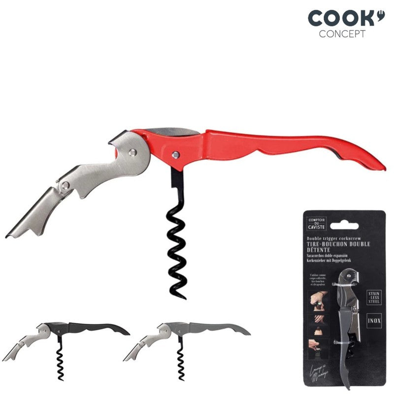 3-in-1 KORKENZIEHER und Flaschenöffner Kellnermesser Edelstahl ROT SCHWARZ oder GRAU