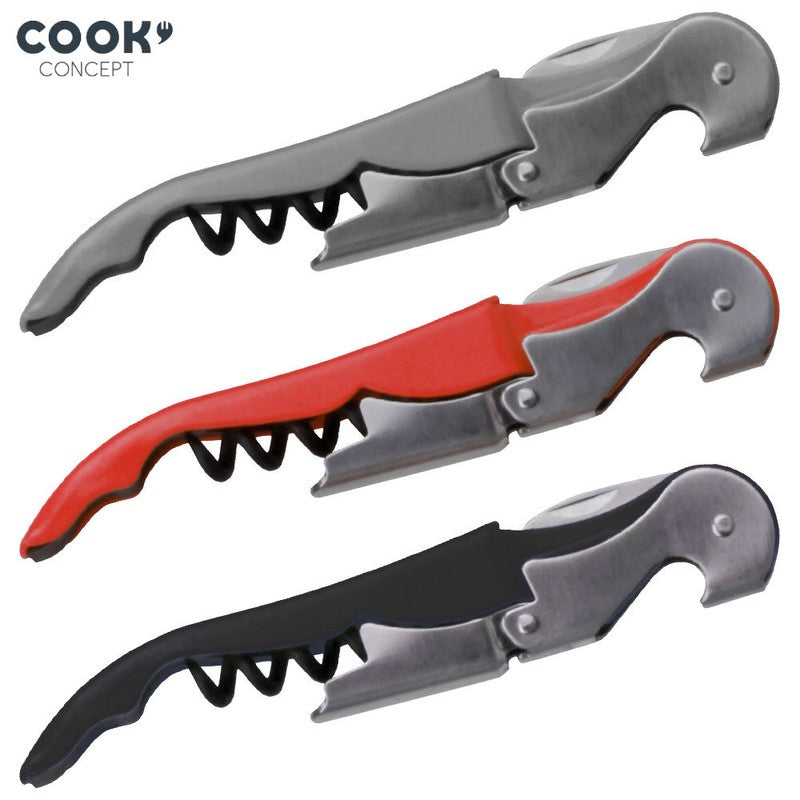 3-in-1 KORKENZIEHER und Flaschenöffner Kellnermesser Edelstahl ROT SCHWARZ oder GRAU