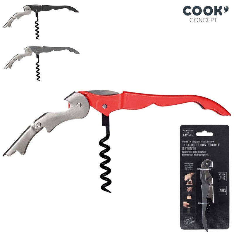 3-in-1 KORKENZIEHER und Flaschenöffner Kellnermesser Edelstahl ROT SCHWARZ oder GRAU