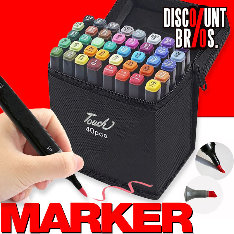 40 Touch PERMANENT-MARKER SET 40-teilig wasserfeste Doppelspitz Filzstifte mit Tragetasche