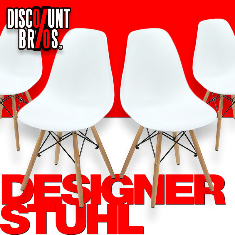 4er-Set Designer STUHL Esszimmerstuhl | Kunststoff Sitz und Beine aus Buchenholz WEISS