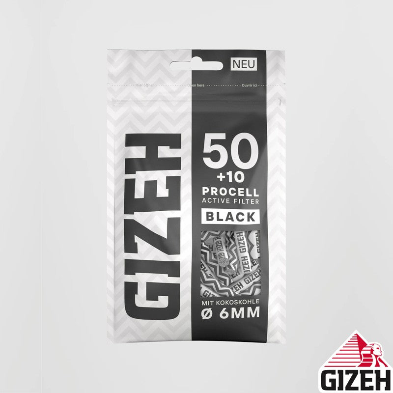 50+10 Stk. GIZEH BLACK Active Filter ProCell Aktivkohlefilter Filter Zigarettenfilter 6mm EXTRA-SLIM