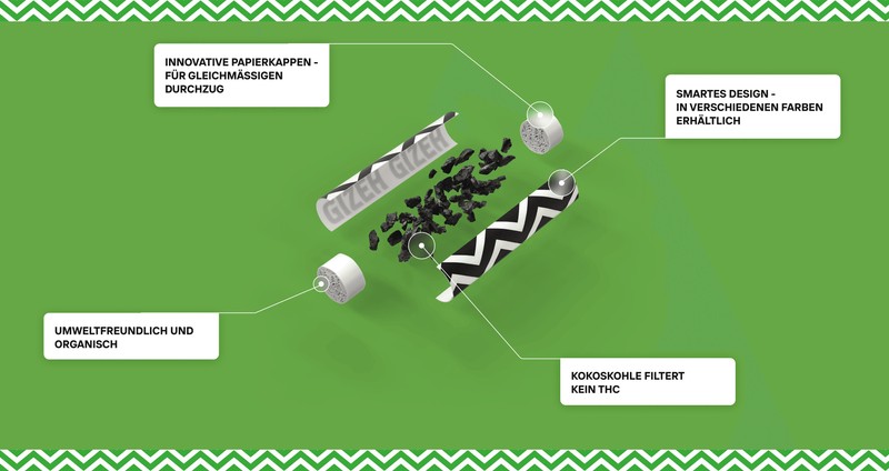 600 Stk. GIZEH GREEN Active Filter ProCell Aktivkohlefilter Filter Zigarettenfilter 6mm EXTRA-SLIM Verkaufsdisplay