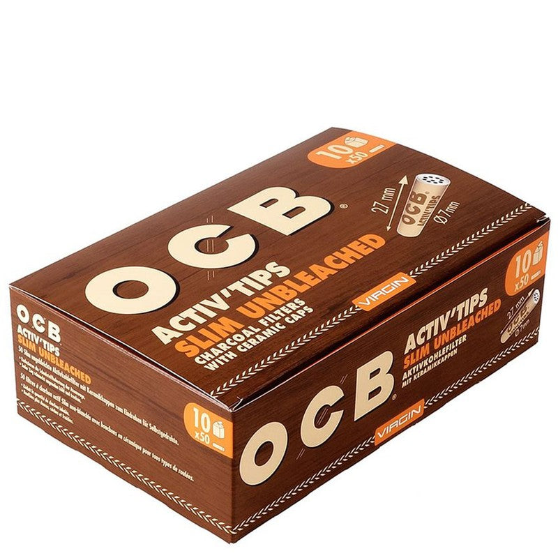 50 Stk. OCB VIRGIN Activ Tips Filter Unbleached Aktivkohlefilter 7mm SLIM