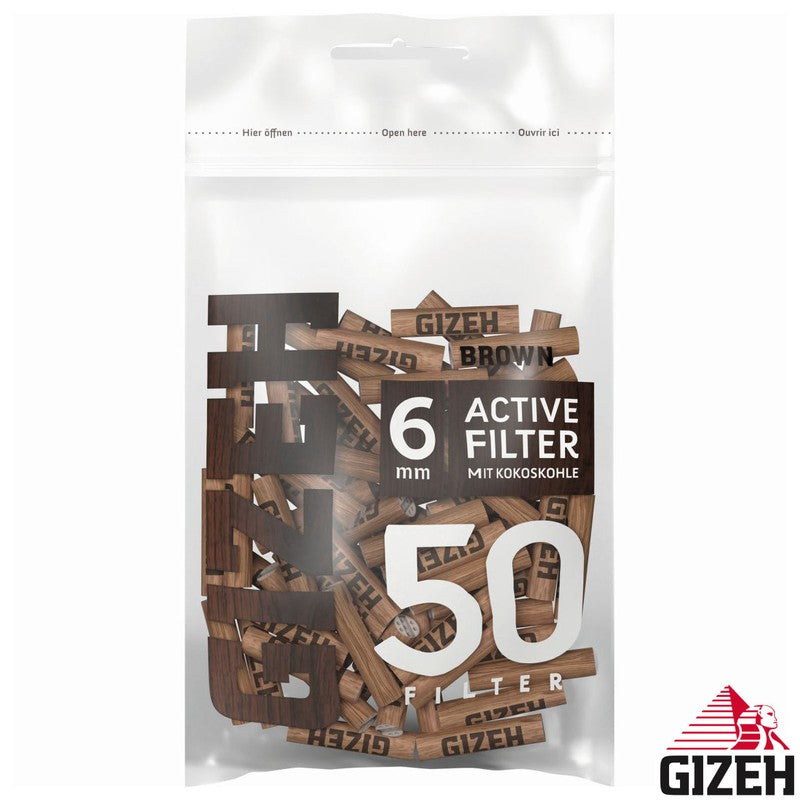 50 Stk. GIZEH BROWN Active Tips Aktivkohlefilter Filter Zigarettenfilter 6mm EXTRA-SLIM