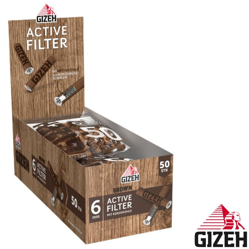 50 Stk. GIZEH BROWN Active Tips Aktivkohlefilter Filter Zigarettenfilter 6mm EXTRA-SLIM