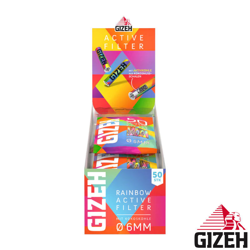 50 Stk. GIZEH RAINBOW Active Tips Aktivkohlefilter Filter Zigarettenfilter 6mm EXTRA-SLIM