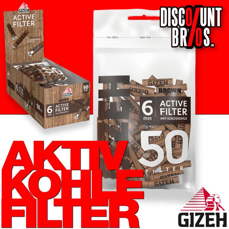500 Stk. GIZEH BROWN Active Tips Aktivkohlefilter Filter Zigarettenfilter 6mm EXTRA-SLIM