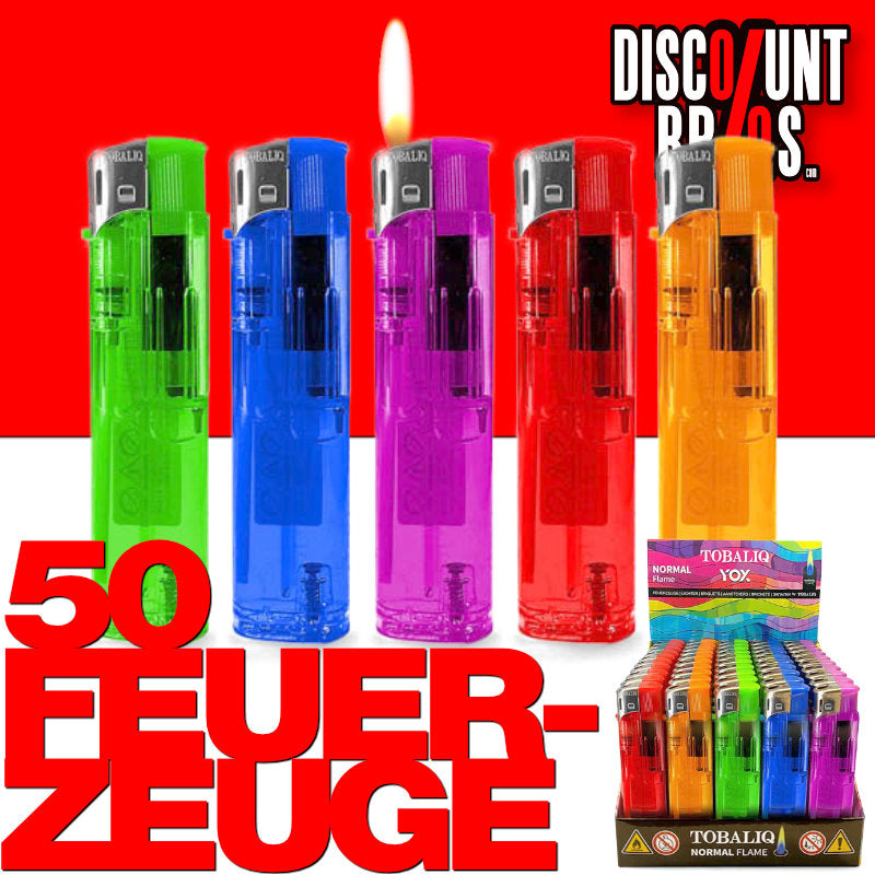 50 Stk. Elektronik FEUERZEUGE YOX Color Mix transparent nachfüllbar