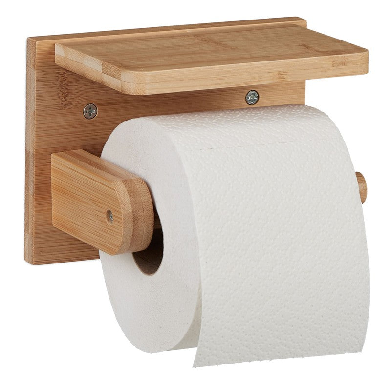 Toilettenpapierhalter WC-PAPIER-HALTER mit Ablage aus Bambus-Holz RECHTS