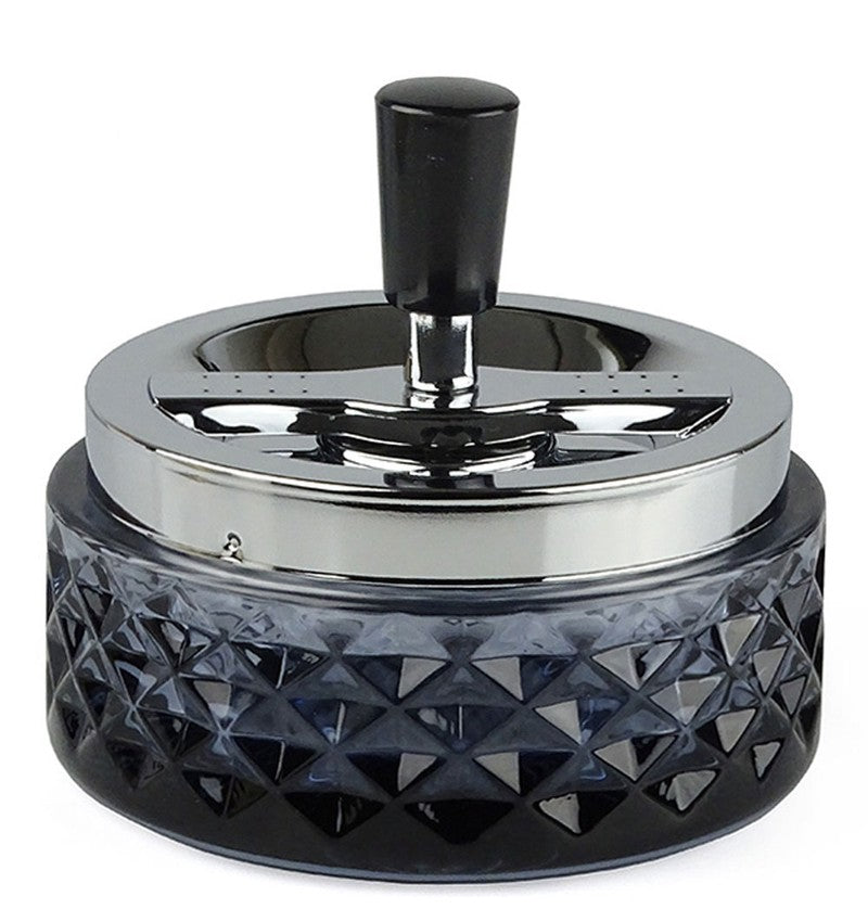 Deluxe DREH-ASCHENBECHER Aschenbecher Drehaschenbecher Glas SCHWARZ Ø12cm