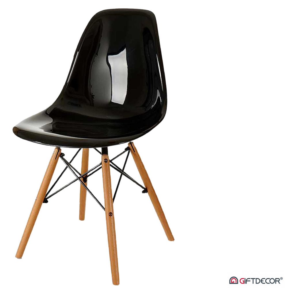 Skandinavischer Designer STUHL Esszimmerstuhl | Kunststoff Sitz und Beine aus Holz SCHWARZ (Kopie)