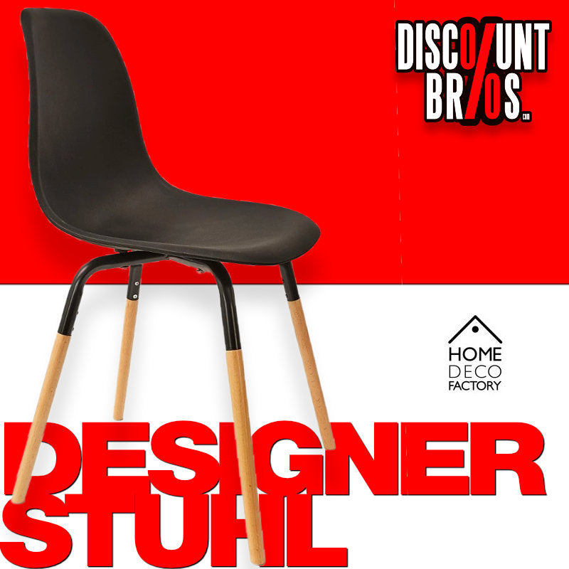 Skandinavischer Designer STUHL Esszimmerstuhl | Kunststoff Sitz und Beine aus Holz SCHWARZ