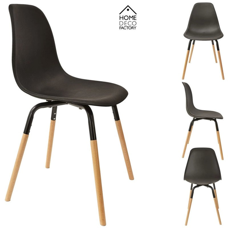 Skandinavischer Designer STUHL Esszimmerstuhl | Kunststoff Sitz und Beine aus Holz SCHWARZ