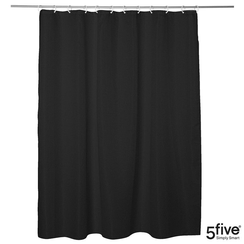 5five Textil DUSCHVORHANG Polyesterstoff mit Waffelstruktur MODERN + 12 Ringe 180×200cm Anthrazit