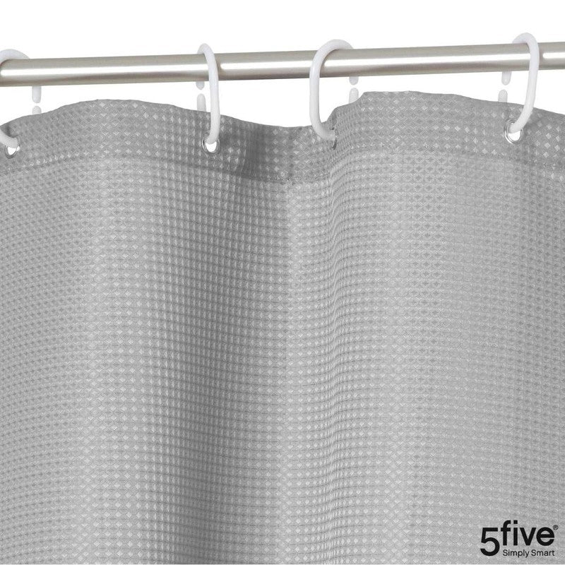 5five Textil DUSCHVORHANG Polyesterstoff mit Waffelstruktur MODERN + 12 Ringe 180×200cm STEINGRAU