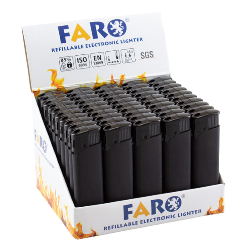 50 Stk. FARO Elektronik FEUERZEUG Mattschwarz + Schwarz nachfüllbar 2