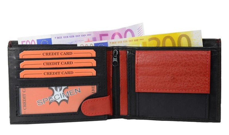 Brieftasche PORTEMONNAIE Geldbörse aus Nappa-Leder Echtleder SCHWARZ-ROT