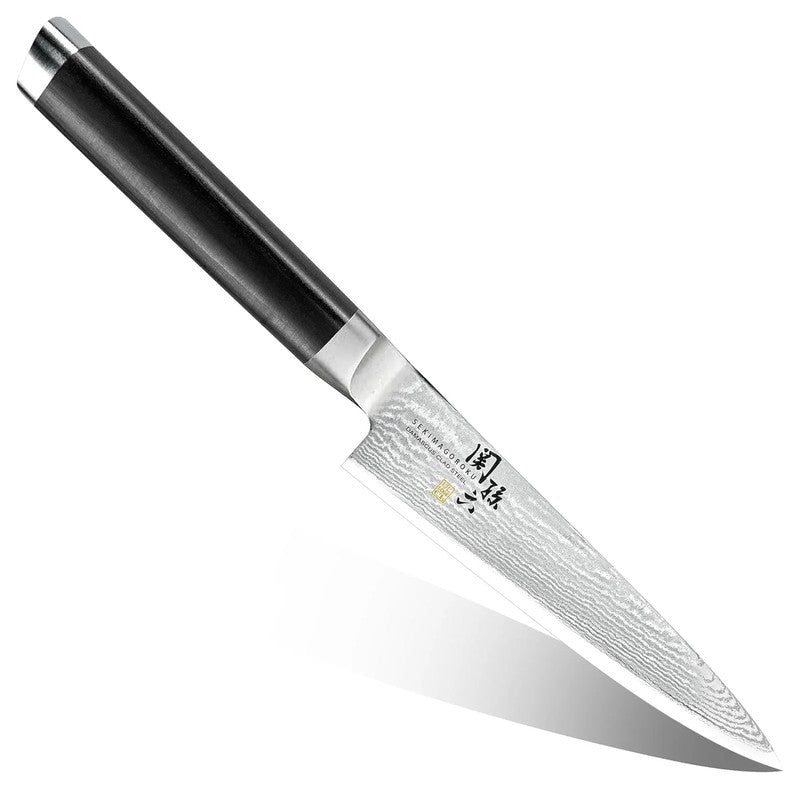 KAI SEKISOROKU Allzweckmesser Petty Messer mit Damaststahl-Klinge (120 mm) und Holzgriff SCHWARZBRAUN