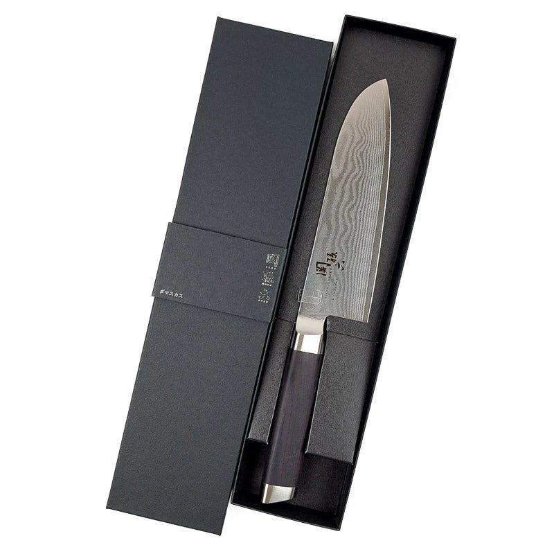 KAI SEKISOROKU Santoku Messer mit Damaststahl-Klinge (165 mm) und Holzgriff SCHWARZBRAUN