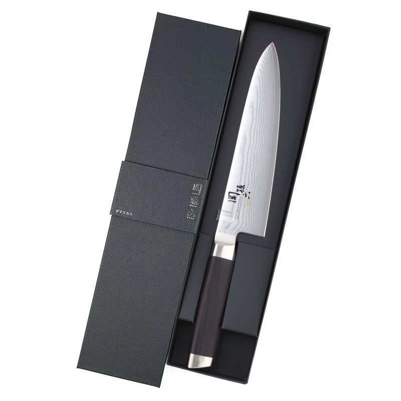 KAI SEKISOROKU Gyuto Messer Fleischmesser mit Damaststahl-Klinge (180 mm) und Holzgriff SCHWARZBRAUN