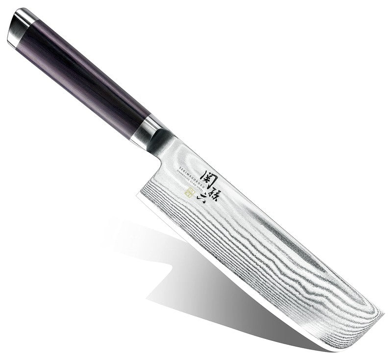 KAI SEKISOROKU Nakiri Gemüsemesser Messer mit Damaststahl-Klinge (165 mm) und Holzgriff SCHWARZBRAUN