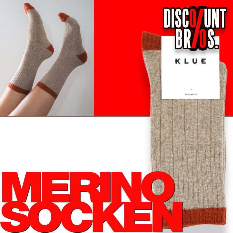 KLUE Socken aus Merinowolle mit farbigen Bündchen | Beige und Orange