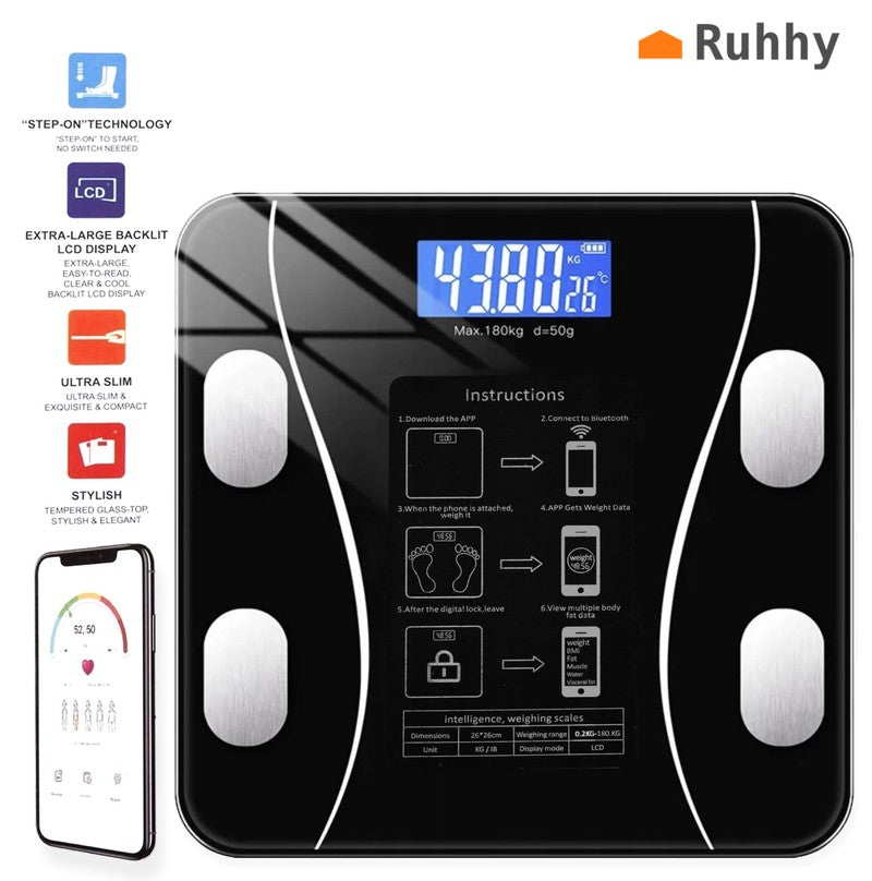 Digitale inteligente PERSONENWAAGE mit Bluetooth + APP bis 180kg