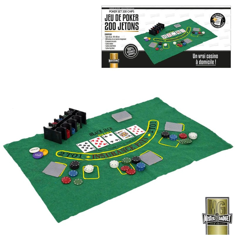 Texas Hold’em POKER-SET Pokerkoffer mit 200 Chips, zwei Kartendecks, Filzmatte und Aluminiumbox