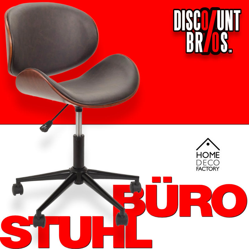 RENO Bürostuhl Retro BÜRO-STUHL Kunstleder Holz Schwarz HOME DECO FACTORY