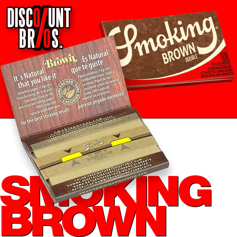 SMOKING BROWN Braun Double Window Papers UNGEBLEICHT Zigarettenpapier 120 Blatt 70×37mm