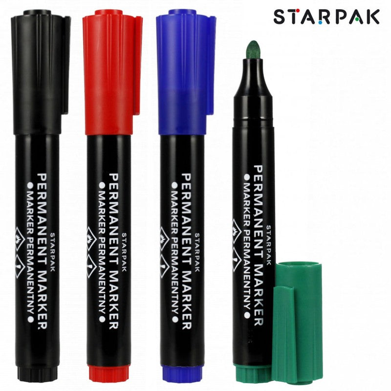 STARPAK wasserfeste Filzstifte PERMANENT-MARKER SET 4-teilig ROT BLAU GRÜN SCHWARZ