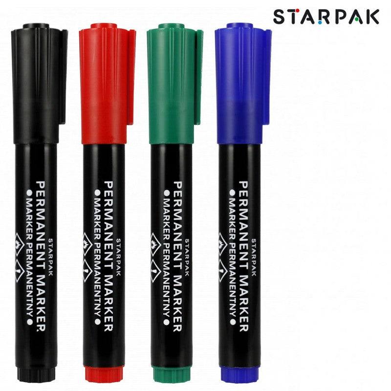 STARPAK wasserfeste Filzstifte PERMANENT-MARKER SET 4-teilig ROT BLAU GRÜN SCHWARZ