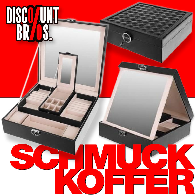 Schmuckkasten SCHMUCK-KOFFER Schmuckschatulle mit grossem Spiegel SCHWARZ