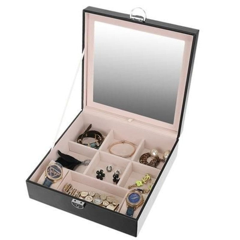 Schmuckkasten SCHMUCK-KOFFER Schmuckschatulle mit grossem Spiegel SCHWARZ