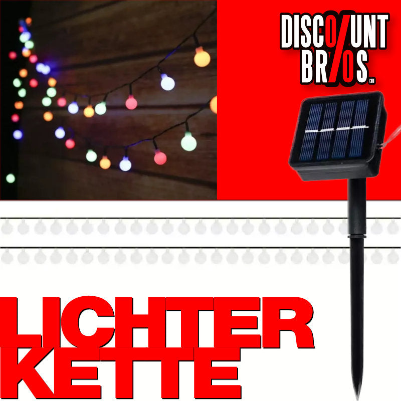 Weihnachtsbeleuchtung oder Partylicht LED SOLAR LICHTERKETTE mit 50 Kugel-LEDs für den Aussenbereich FARBIG
