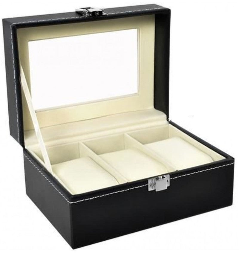 Edle UHRENBOX Schaukasten Uhrenvitrine für 3 Uhren