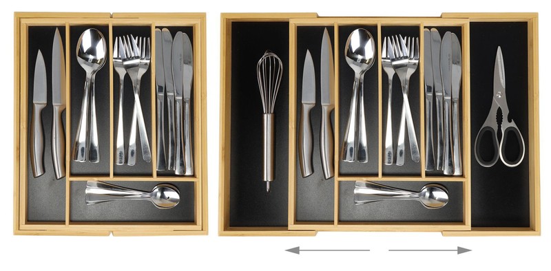 Ausziehbarer BESTECKKASTEN Schubladeneinsatz aus Bambus Holz 33×28,5-47cm