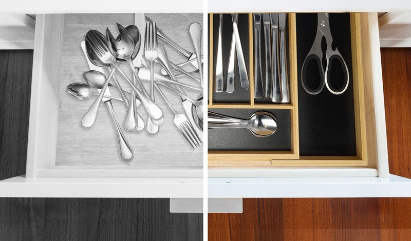 Ausziehbarer BESTECKKASTEN Schubladeneinsatz aus Bambus Holz 33×28,5-47cm