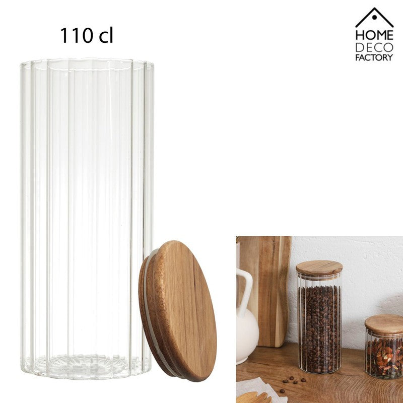 1,1 Liter VORRATSGLAS mit HOLZDECKEL Vorratsbehälter Aufbewahrungsglas transparentes Glas