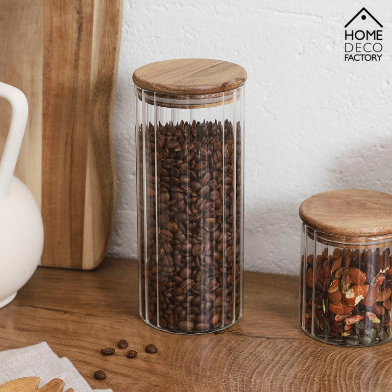 1,1 Liter VORRATSGLAS mit HOLZDECKEL Vorratsbehälter Aufbewahrungsglas transparentes Glas