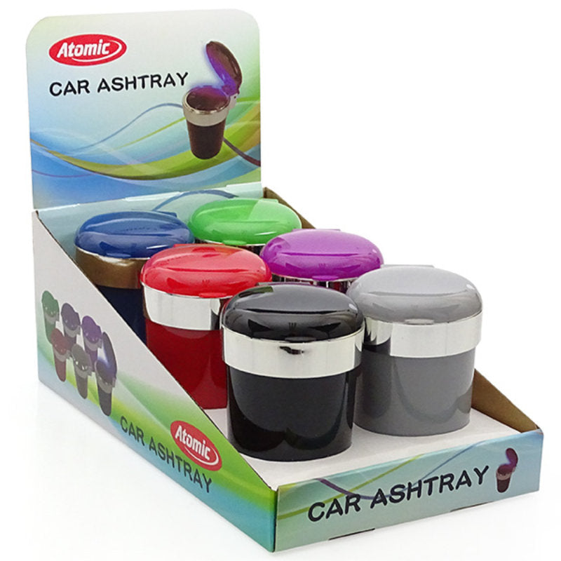 Atomic AUTO-ASCHENBECHER Aschenbecher für Getränkehalter mit Deckel und LED Licht FARBIG