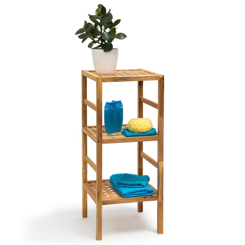 Natürliches Walnuss BADREGAL mit 3 Ablageflächen