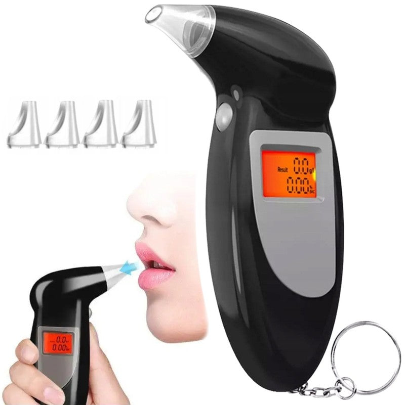Digitaler LCD Atem-ALKOHOLTESTER für Schlüsselbund mit 5 Mundstücken Messbereich 0–1,9g/l