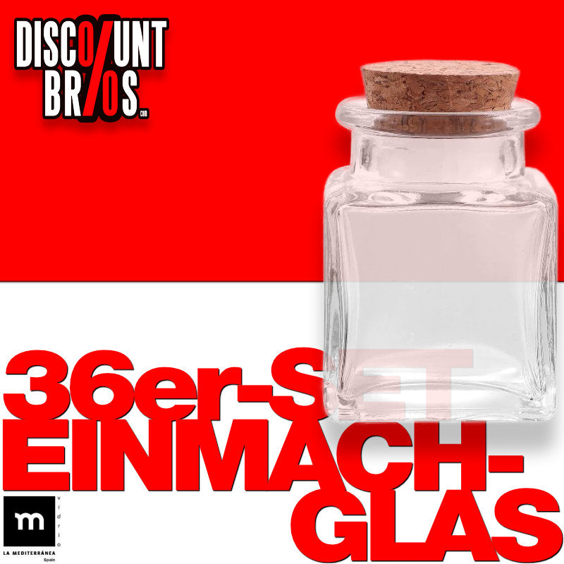 36 Stk. 80ml Glasgefäss EINMACHGLÄSER Einmachglas Konfitürenglas mit Korkdeckel GLAS WÜRFEL ECKIG La Mediterránea
